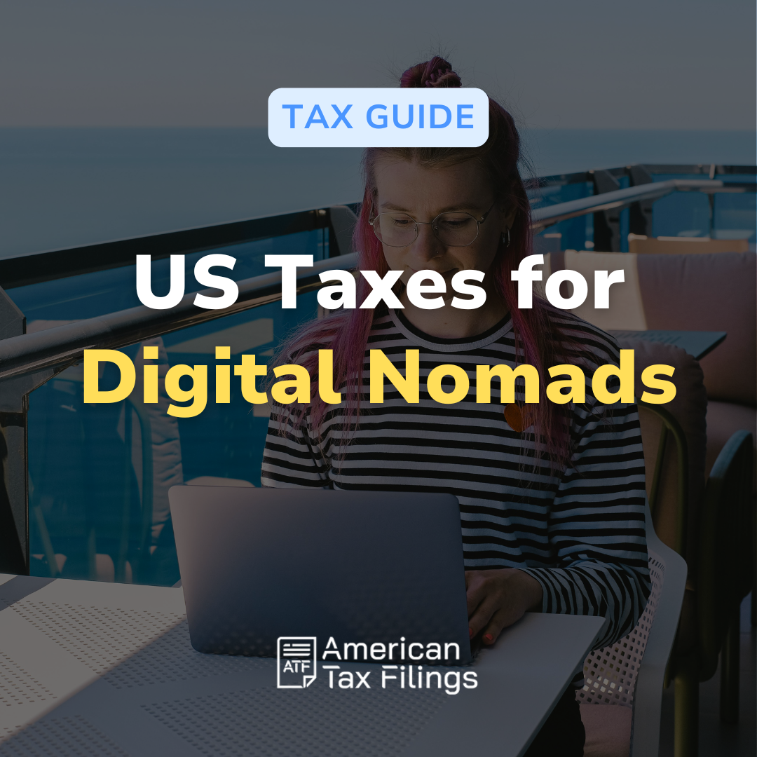 Digital nomad working remotely on laptop with Physical Presence Test and FEIE tax guide overlay